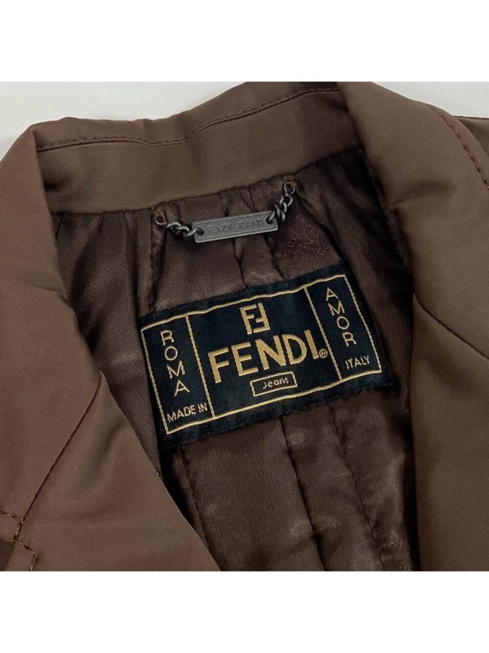 Fendi Chester Coat Long Padded Batting with Logo Buttons Brown - Picture 8 of 9